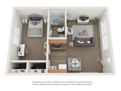 Floor plan for 1 bed, 1 bath, 480 sqft